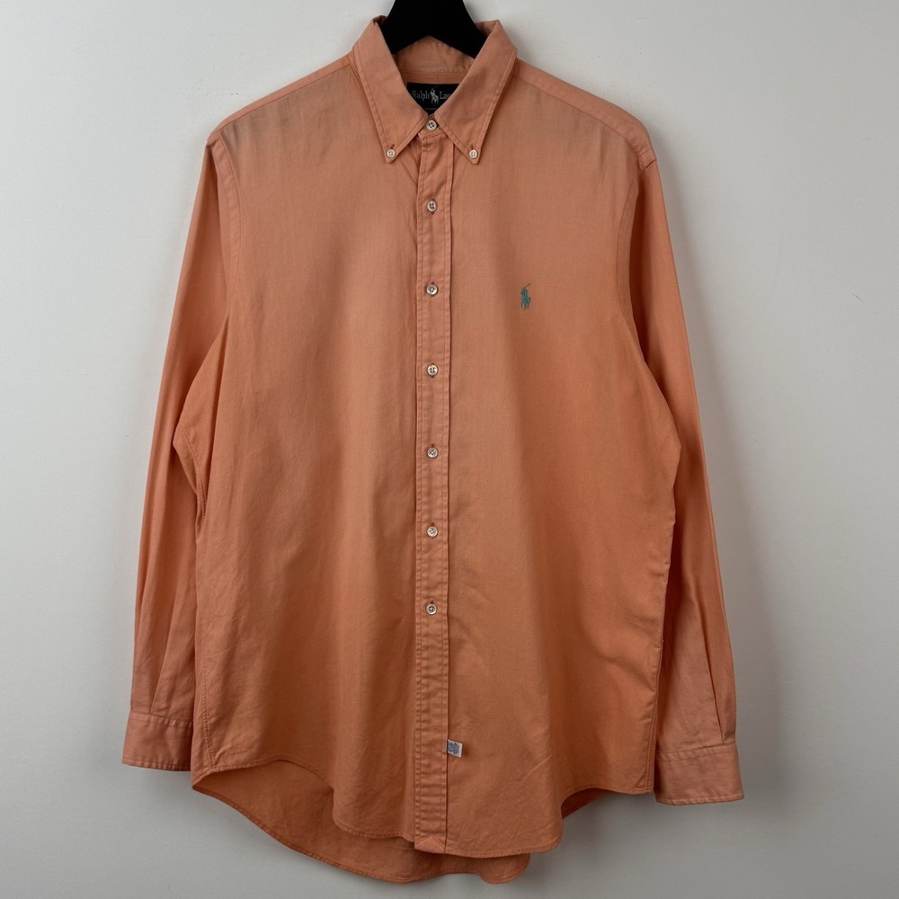 VTG Ralph Lauren Button Down Shirt Mens L Orange Casual Preppy Basic Long Sleeve